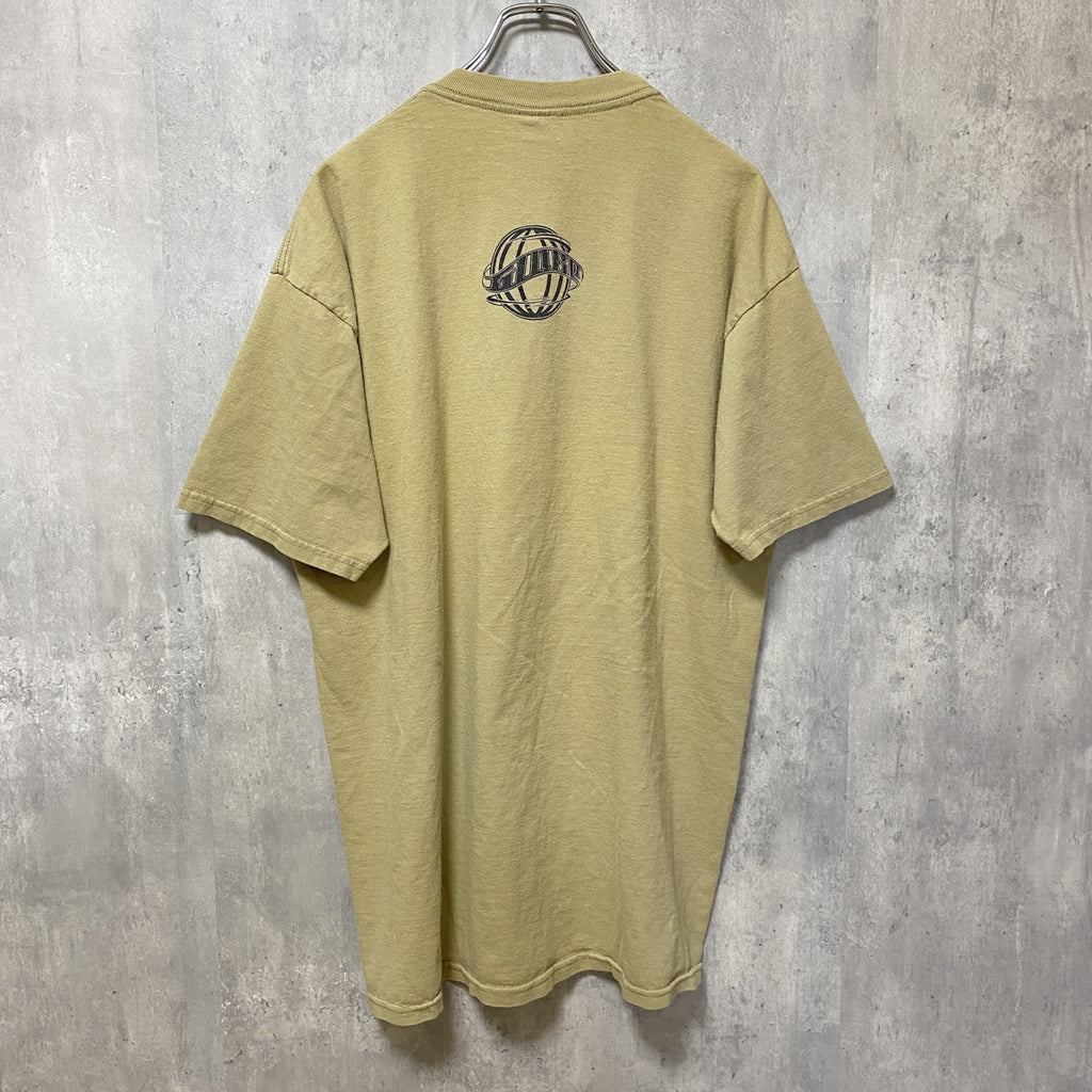 半袖カレッジプリントTシャツ　バックプリント　キャメル色　個性的　クルーネック　オーバーサイズ　XLサイズ　古着
