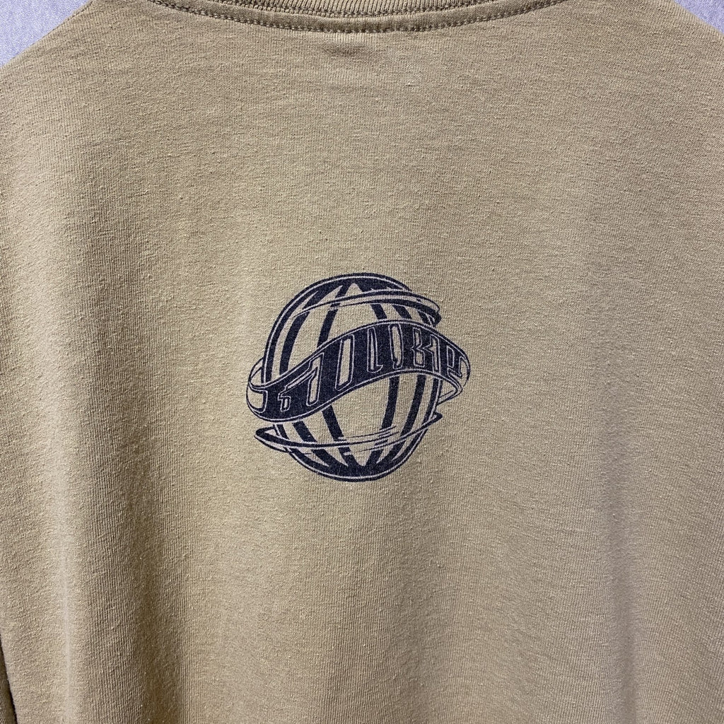 半袖カレッジプリントTシャツ　バックプリント　キャメル色　個性的　クルーネック　オーバーサイズ　XLサイズ　古着