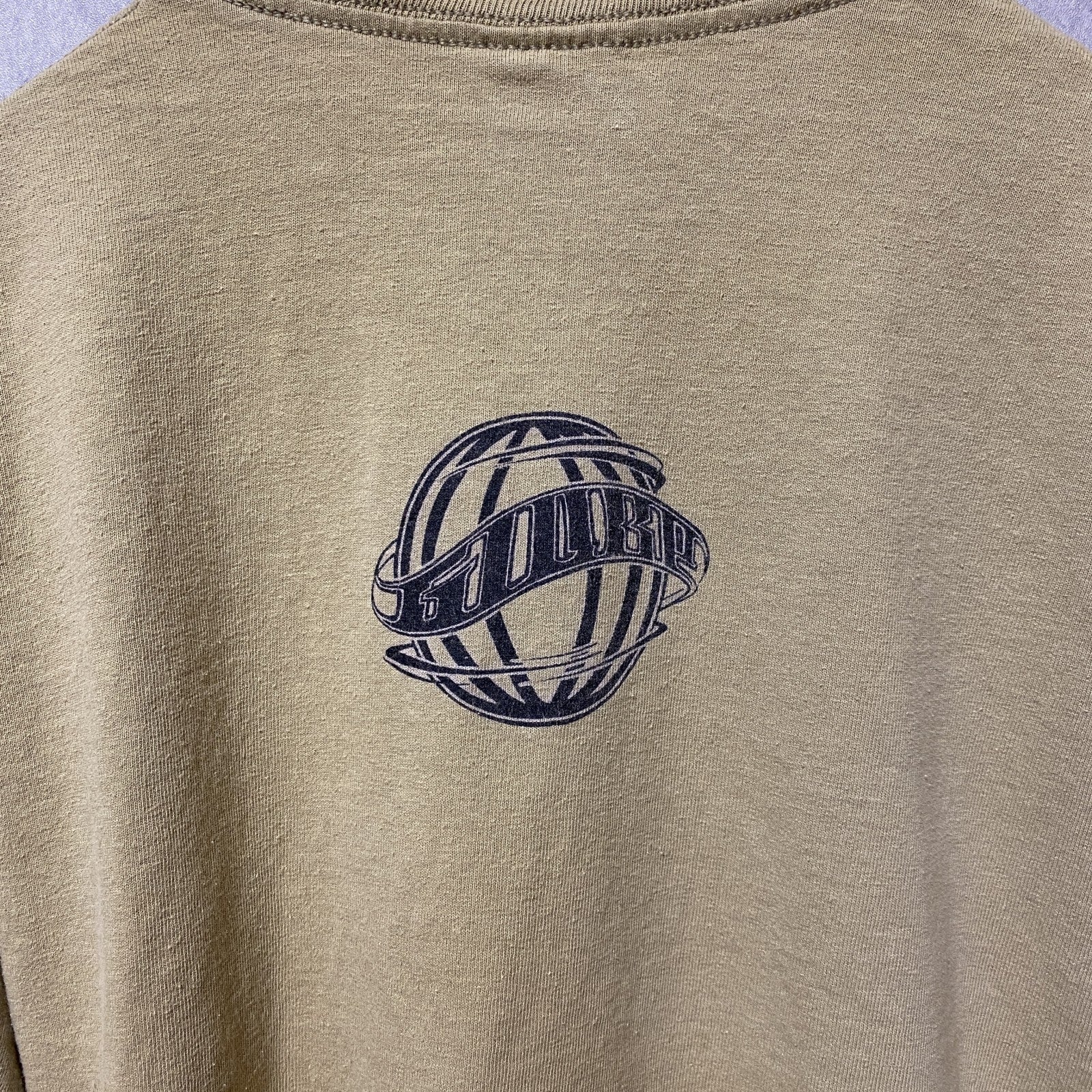 半袖カレッジプリントTシャツ　バックプリント　キャメル色　個性的　クルーネック　オーバーサイズ　XLサイズ　古着