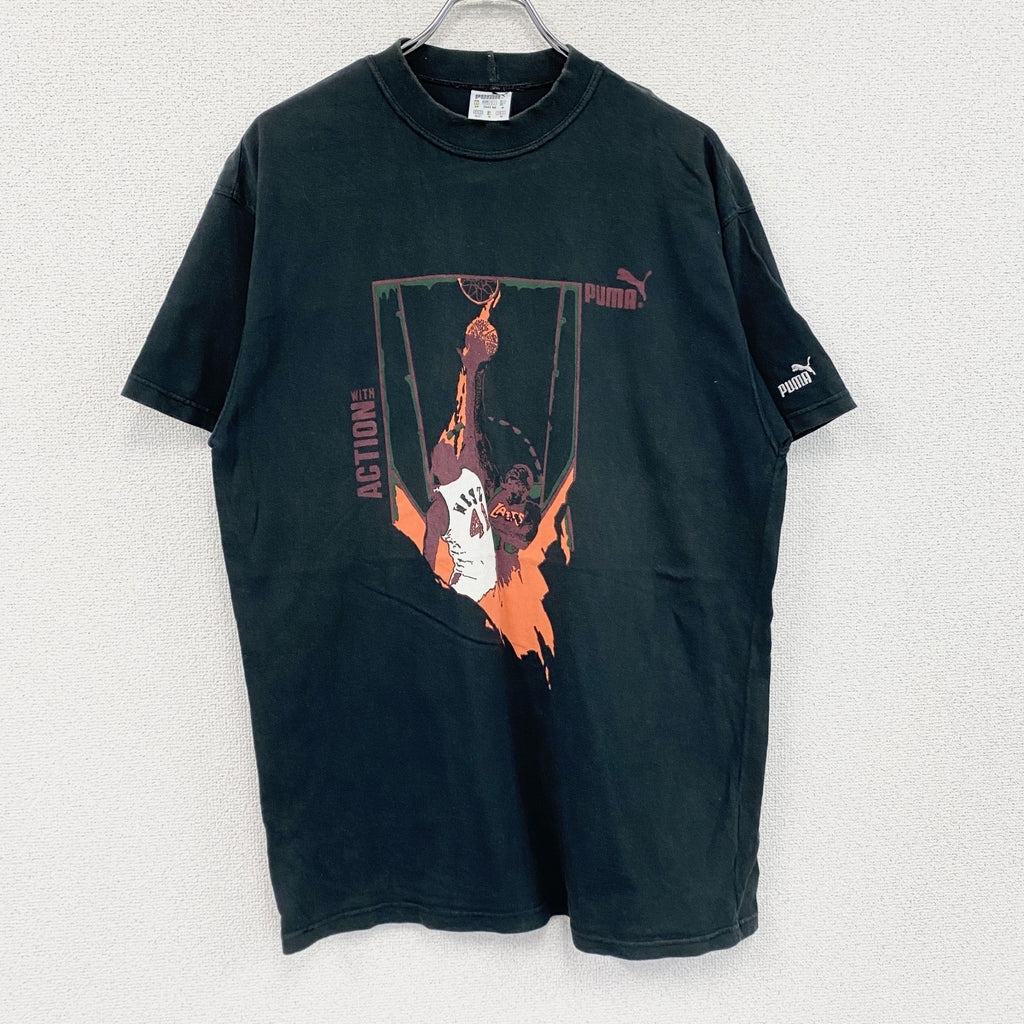 ～00s　PUMA　プーマ　半袖プリントTシャツ　ヴィンテージ　黒　ブラック　Mサイズ　古着