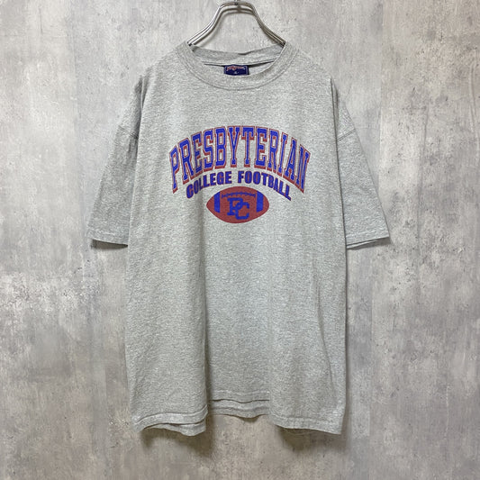 古着 used　JANSPORT　PRESBYTERIAN　アメフト　半袖カレッジプリントTシャツ　グレー　オーバーサイズ