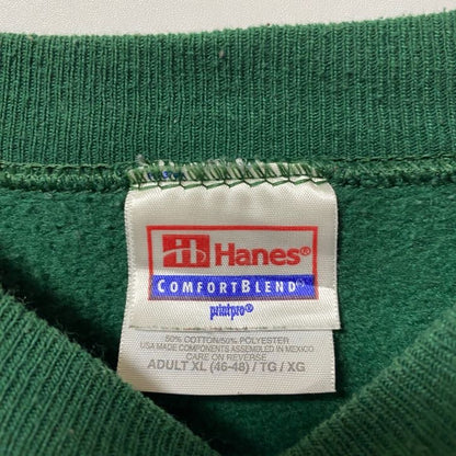 古着 used　Hanes ヘインズ　長袖ベアプリントスウェット　トレーナー　レトロデザイン　90s　グリーン　XLサイズ