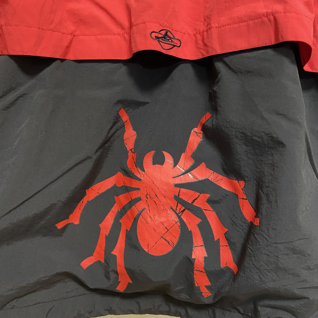 長袖ワンポイント刺繍ナイロンジャケット　ライトアウター　バックプリント　レトロ　背番号　蜘蛛　赤　レッド　黒　ブラック　XLサイズ　古着
