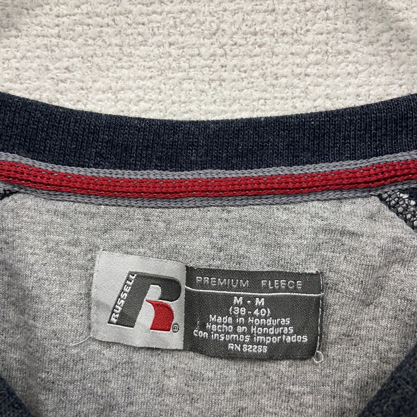 RUSSELL　ラッセル　スウェット/トレーナー　前V　刺繍ロゴ　ラグランスリーブ　霜降りグレー　紺　ネイビー　Mサイズ　古着