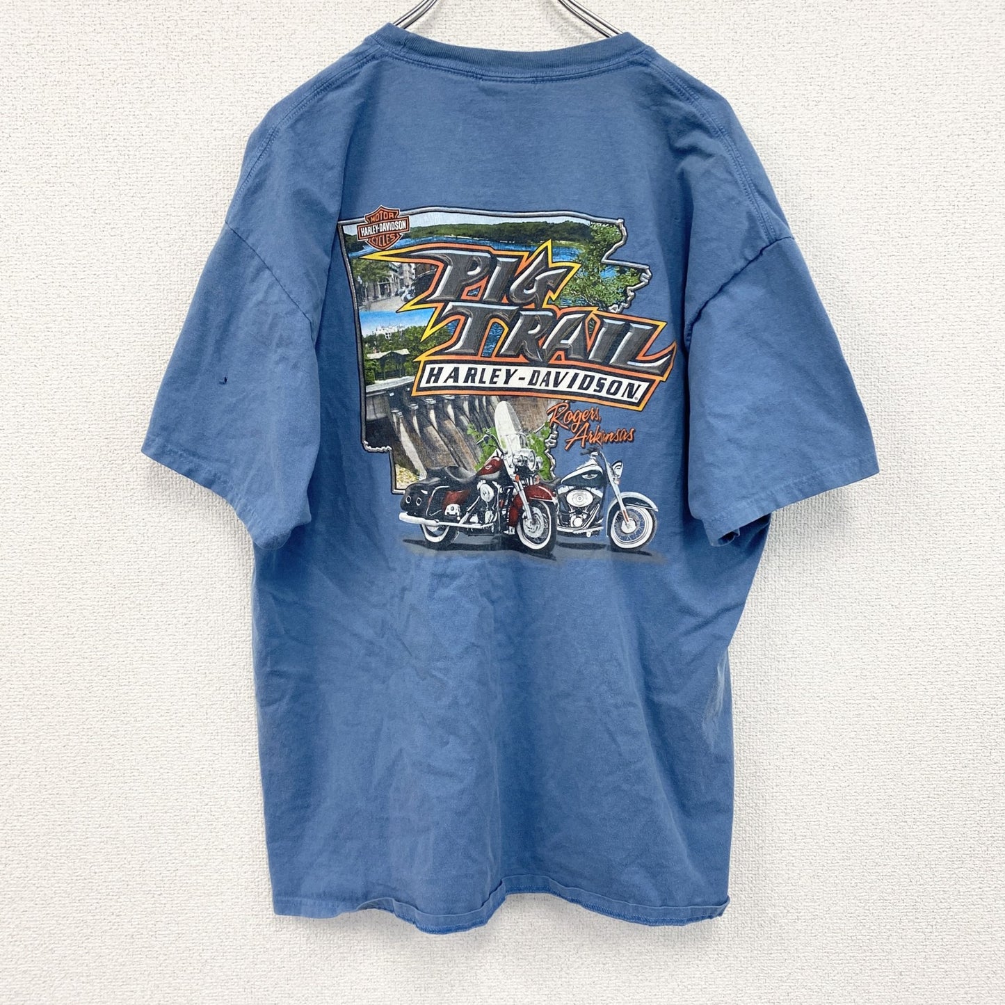 HARLEY DAVIDSON　ハーレーダビッドソン　半袖両面プリントTシャツ　青　ブルー　XLサイズ