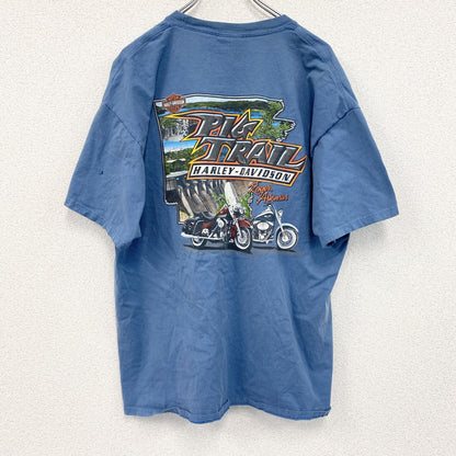 HARLEY DAVIDSON　ハーレーダビッドソン　半袖両面プリントTシャツ　青　ブルー　XLサイズ