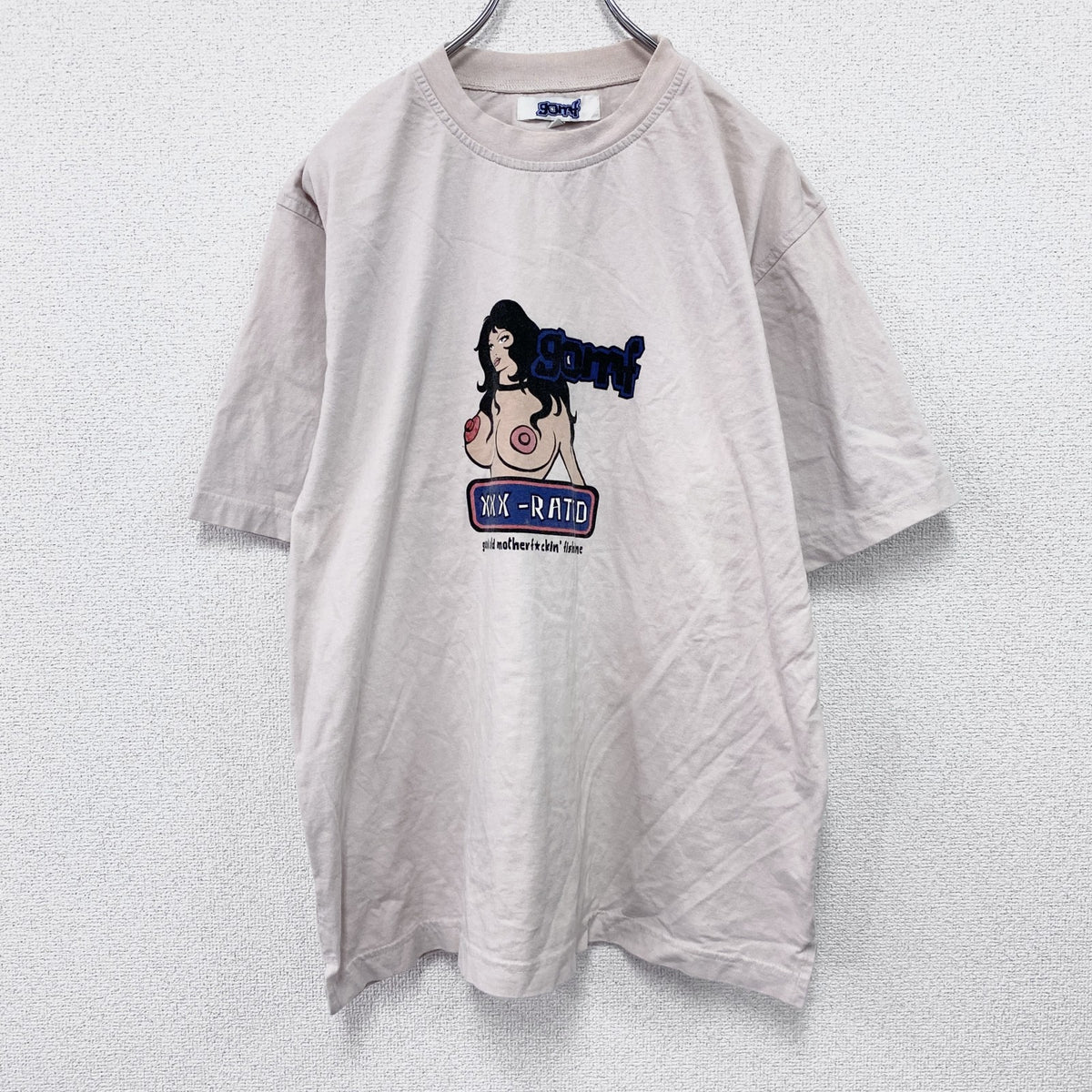 古着 used　～00s　gomf　半袖プリントTシャツ　エロT　アニメT　ユーロヴィンテージ　ベージュ　Mサイズ