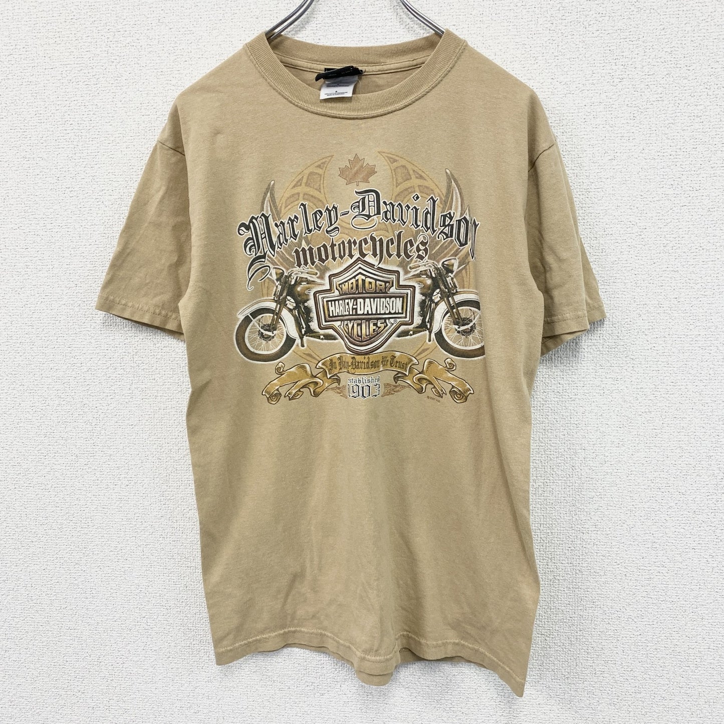 HARLEY DAVIDSON　ハーレーダビッドソン　半袖プリントTシャツ　ベージュ　Sサイズ
