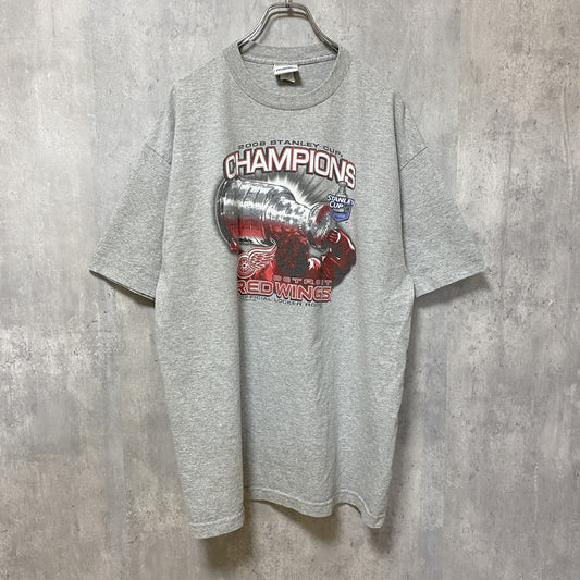 古着 used　DETROIT REDWINGS　アイスホッケー　半袖プリントTシャツ　グレー　オーバーサイズ　XLサイズ