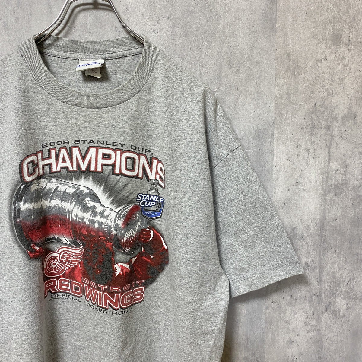 DETROIT REDWINGS　アイスホッケー　半袖プリントTシャツ　グレー　灰色　オーバーサイズ　XLサイズ　古着