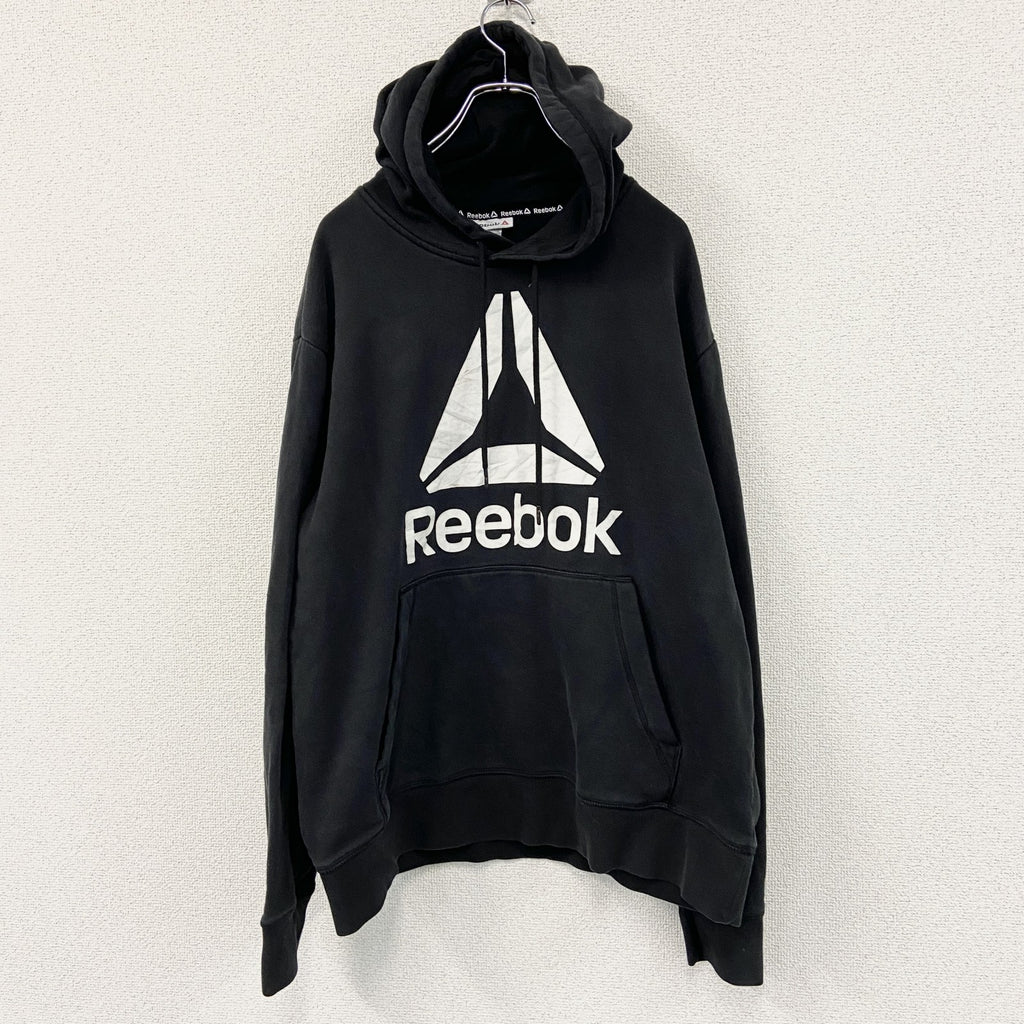 Reebok　リーボック　スウェットパーカー/フーディー　デカロゴ　黒　ブラック　XLサイズ トレーナー スウェットトップス フード付き 古着