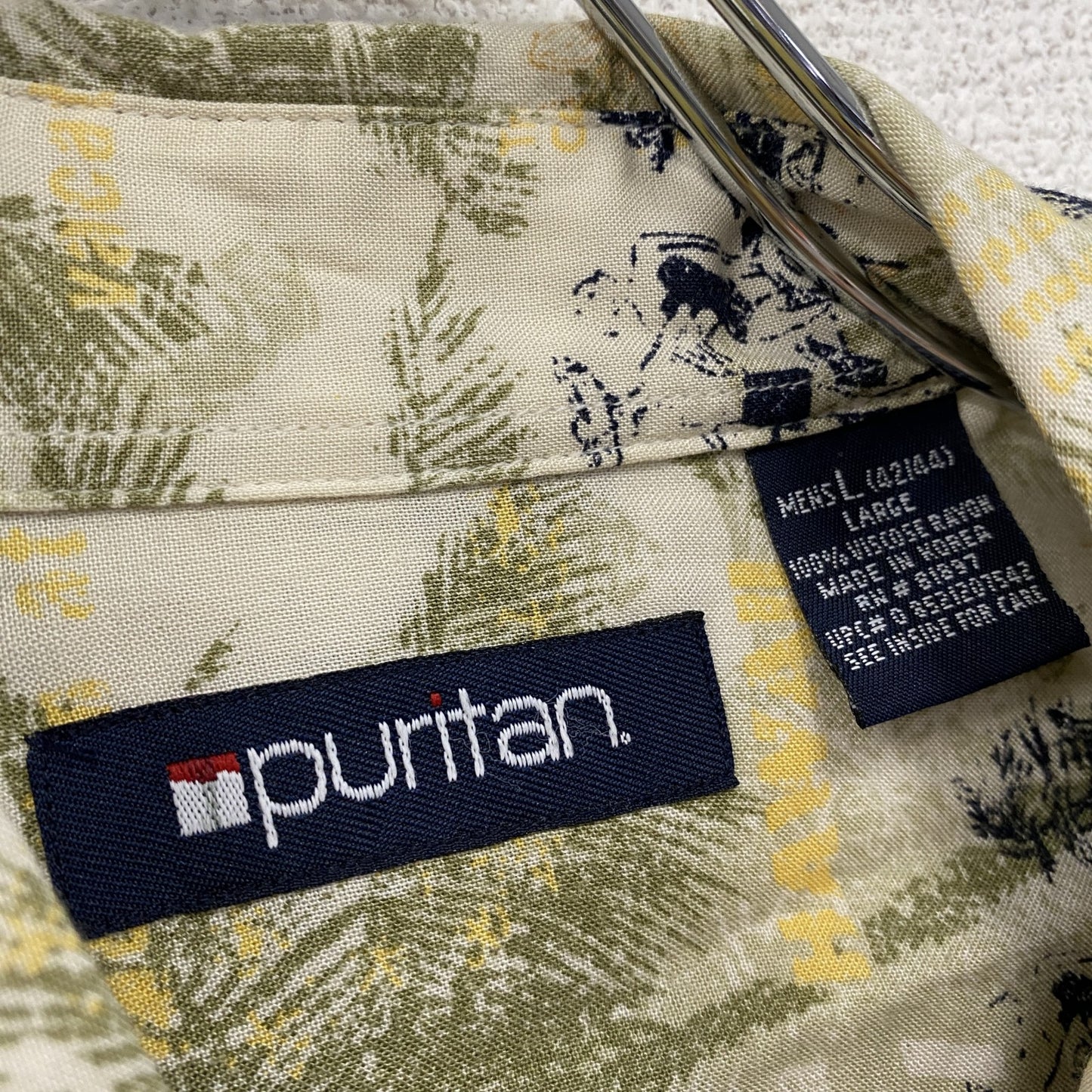 Puritan　ピューリタン　半袖シャツ　柄シャツ　マルチカラー　Lサイズ
