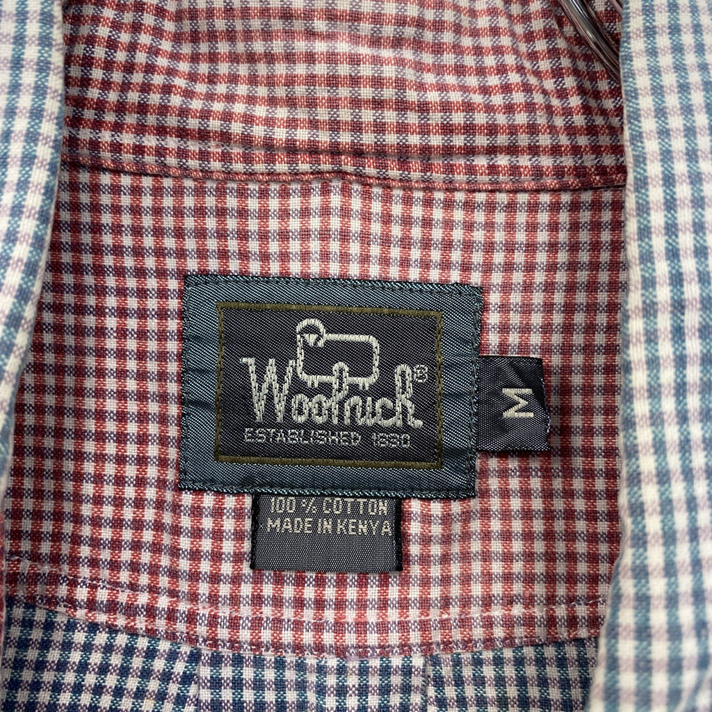 ～00s　Woolrich　ウールリッチ　半袖ボタンダウンシャツ　ヴィンテージ　ギンガムチェック　青　ブルー　Mサイズ　古着