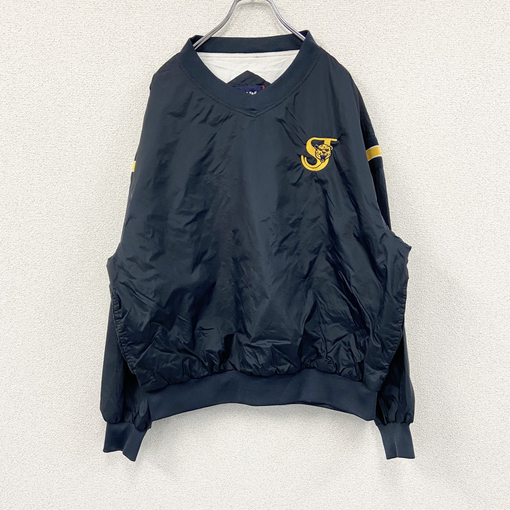 Sport-Tek　プルオーバージャケット　Vネック　アニマル　ワッペン　ワンポイント　紺　ネイビー　Lサイズ　古着
