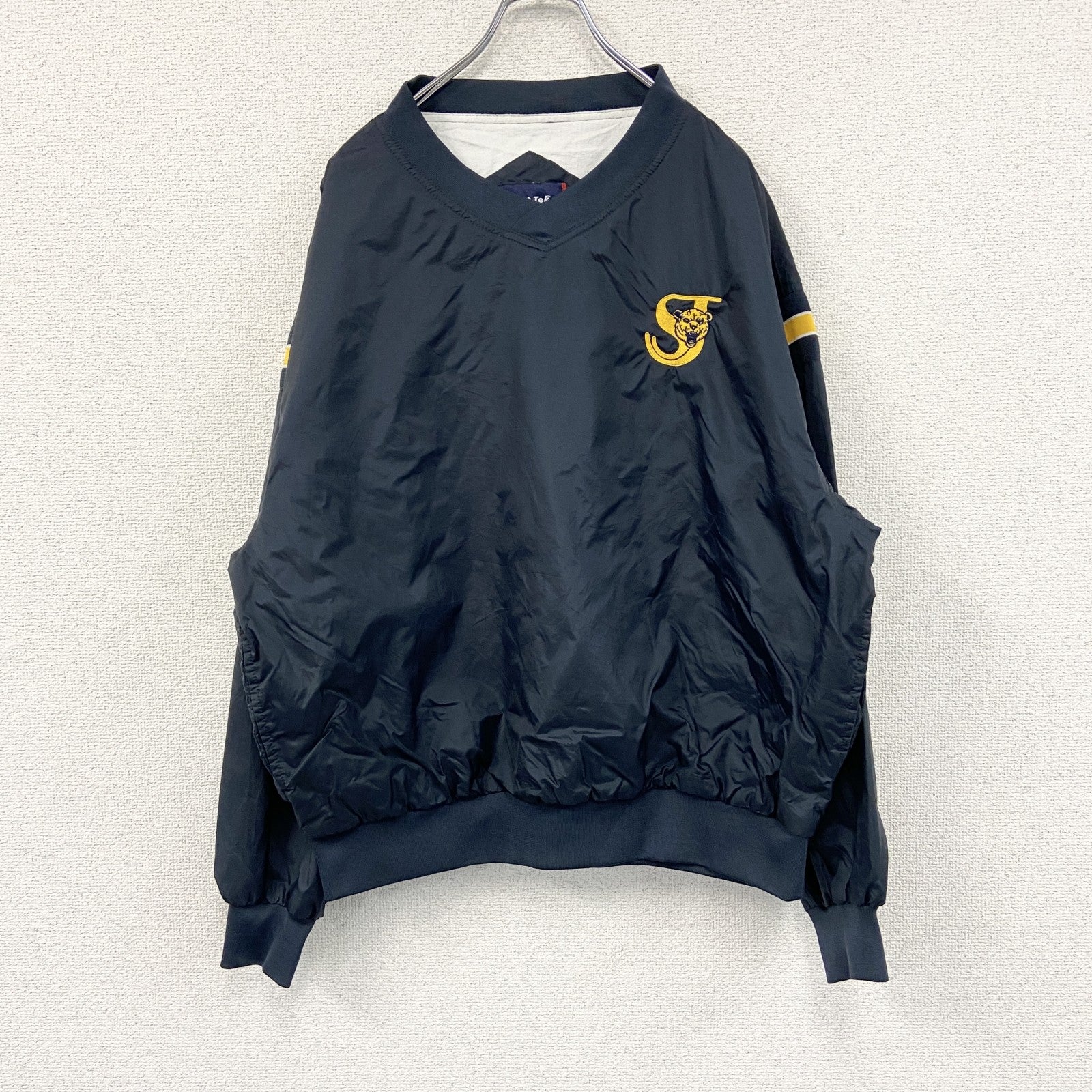 Sport-Tek　プルオーバージャケット　Vネック　アニマル　ワッペン　ワンポイント　紺　ネイビー　Lサイズ　古着