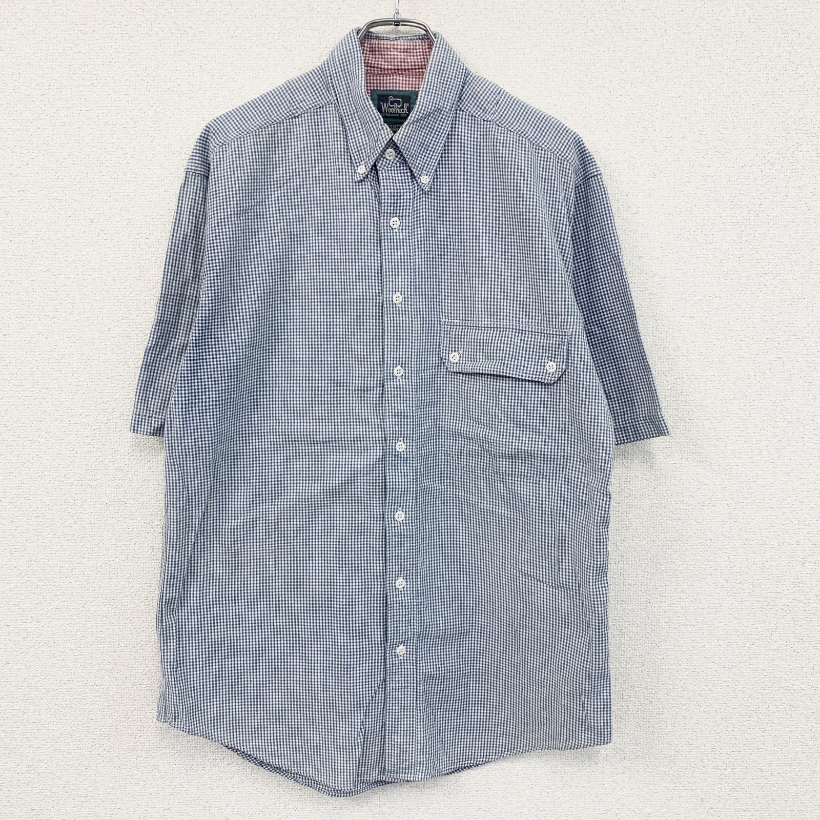 ～00s　Woolrich　ウールリッチ　半袖ボタンダウンシャツ　ヴィンテージ　ギンガムチェック　青　ブルー　Mサイズ　古着