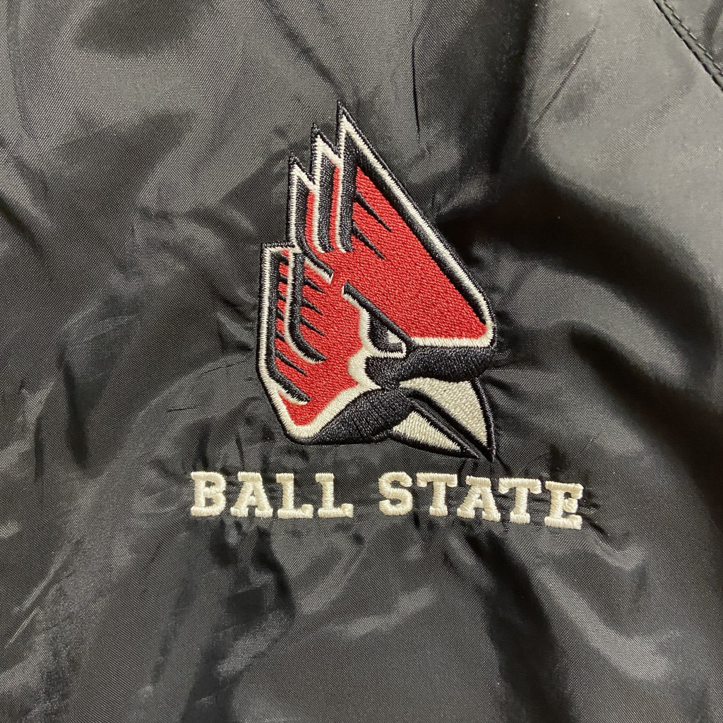 CHARLES RIVER　長袖カレッジ刺繍ナイロンジャケット　ボール州立大学　フットボール　黒　ブラック　赤　レッド　Mサイズ　古着