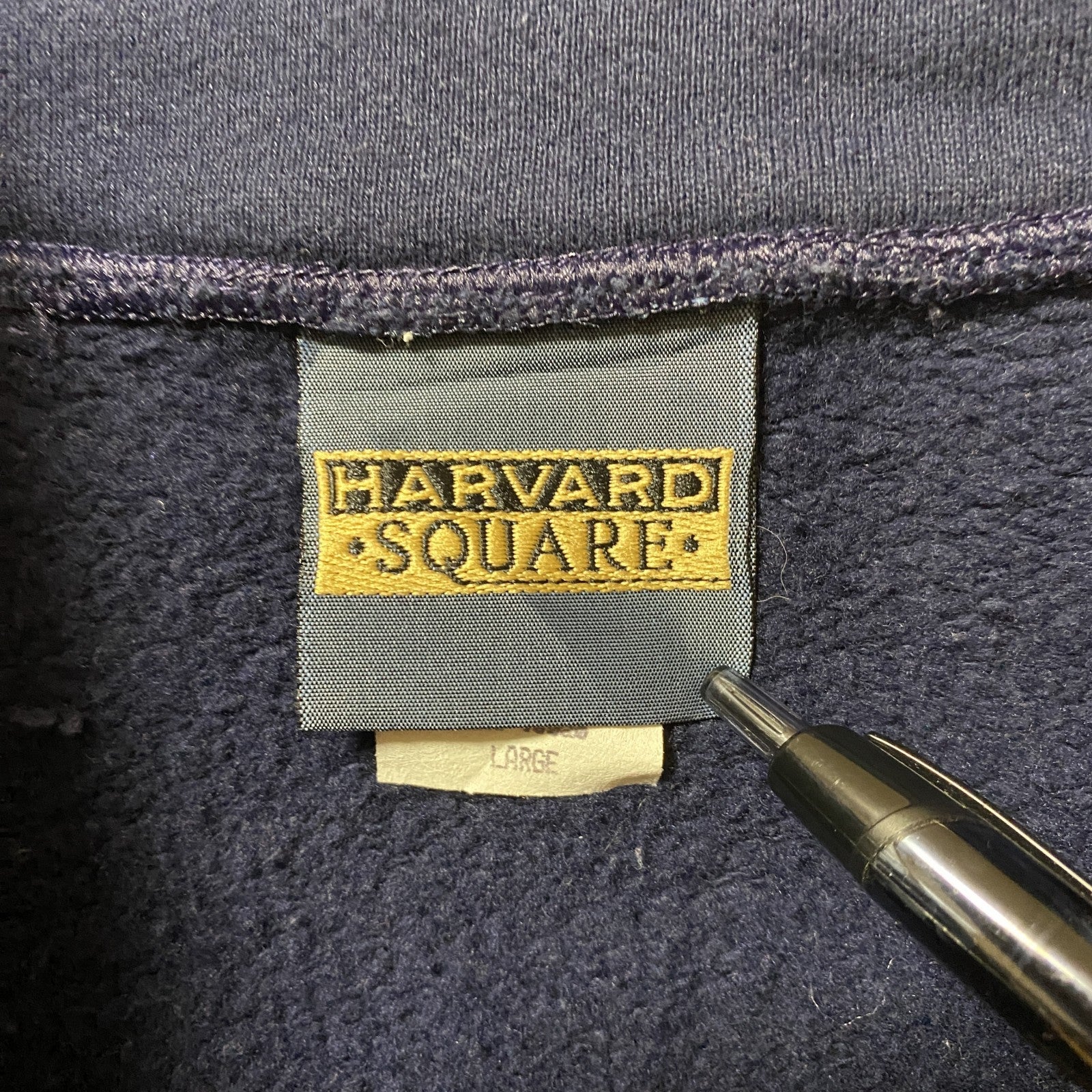 HARVARD SQUARE 長袖ハーフジップロゴ刺繍スウェット　トレーナー　レトロデザイン　ネイビー　紺　Lサイズ　古着