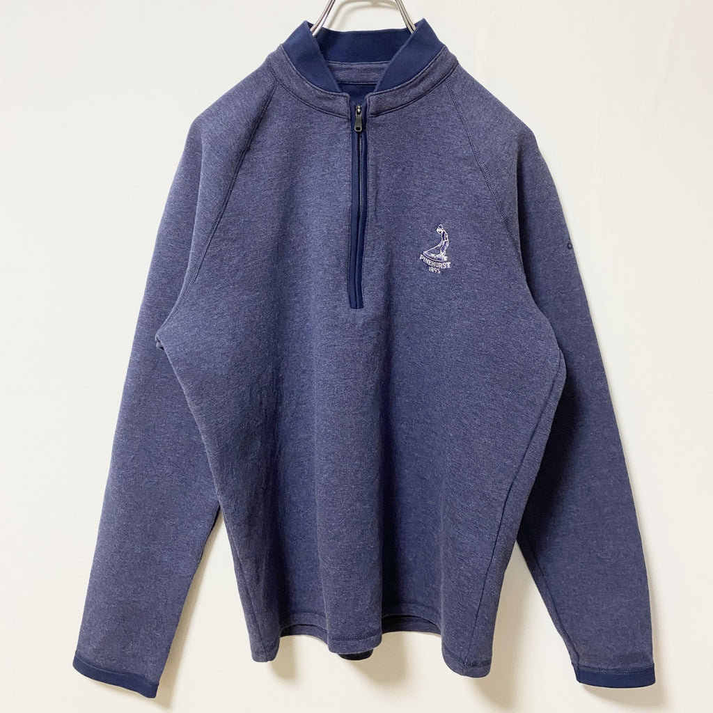 adidas アディダス　長袖ハーフジップワンポイント刺繍スウェット　トレーナー　ネイビー　紺　Sサイズ　古着