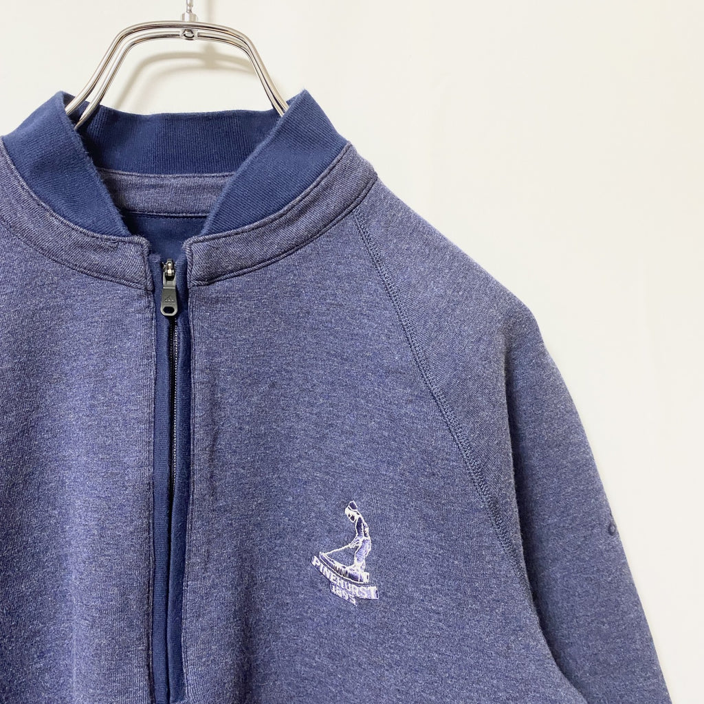 adidas アディダス　長袖ハーフジップワンポイント刺繍スウェット　トレーナー　ネイビー　紺　Sサイズ　古着
