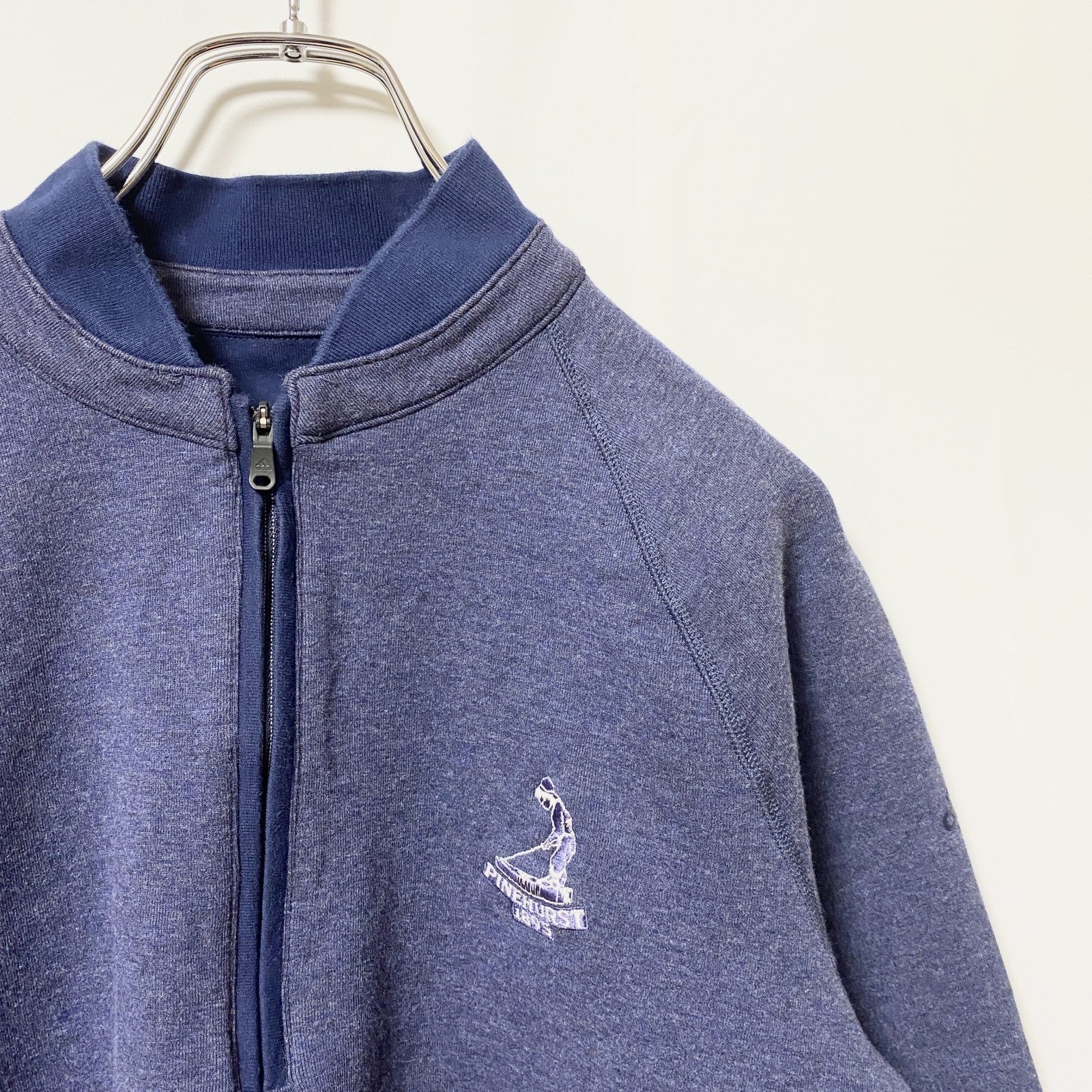 adidas アディダス　長袖ハーフジップワンポイント刺繍スウェット　トレーナー　ネイビー　紺　Sサイズ　古着