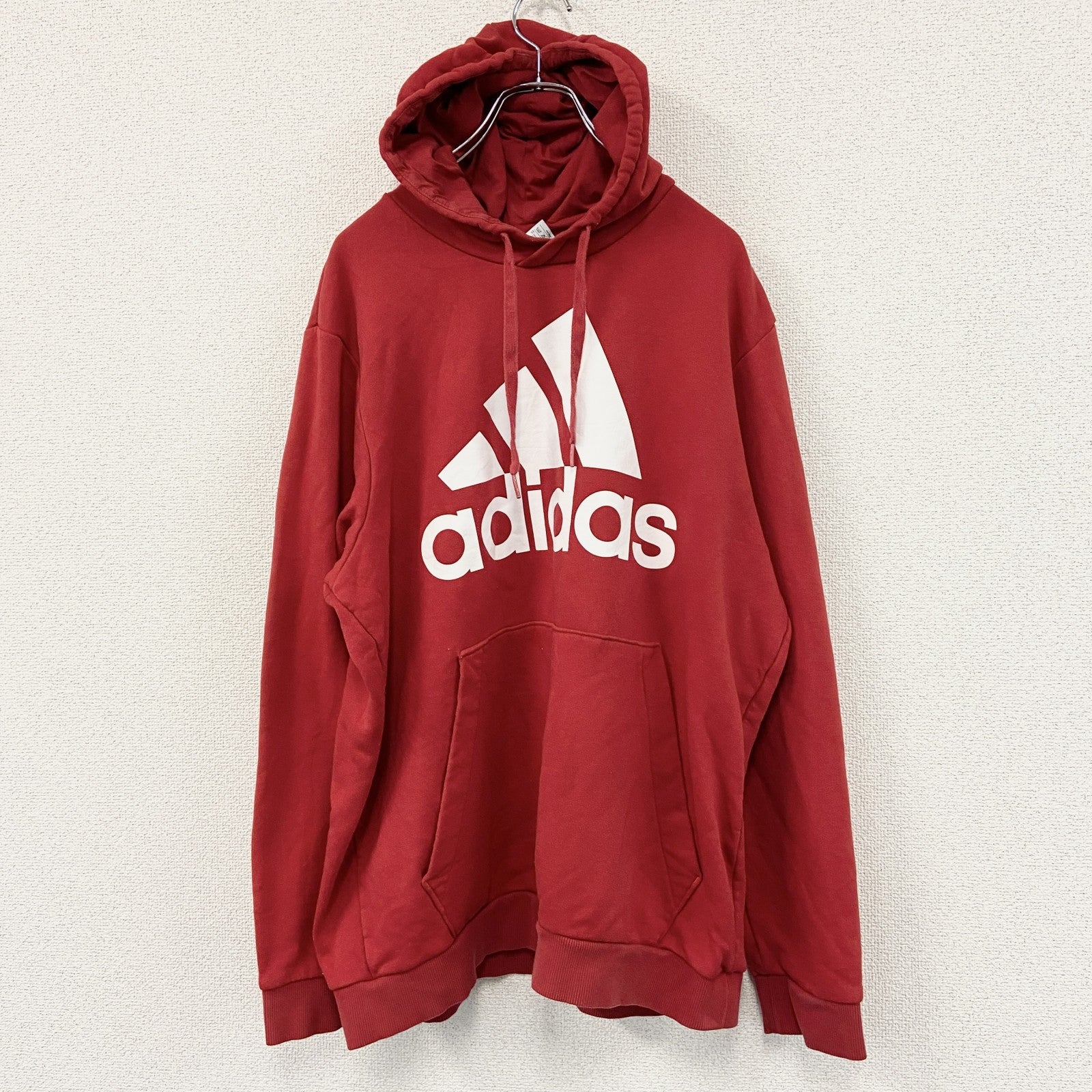 adidas　アディダス　スウェットパーカー/フーディー　パフォーマンスロゴ　デカロゴ　赤　レッド　XLサイズ　古着