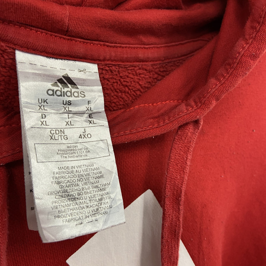 adidas　アディダス　スウェットパーカー/フーディー　パフォーマンスロゴ　デカロゴ　赤　レッド　XLサイズ　古着