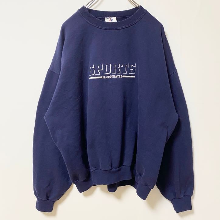 JERZEES　ジャージーズ　スウェット/トレーナー　刺繍ロゴ　フェード　オーバーサイズ　クルーネック　紺　ネイビー　XLサイズ　古着