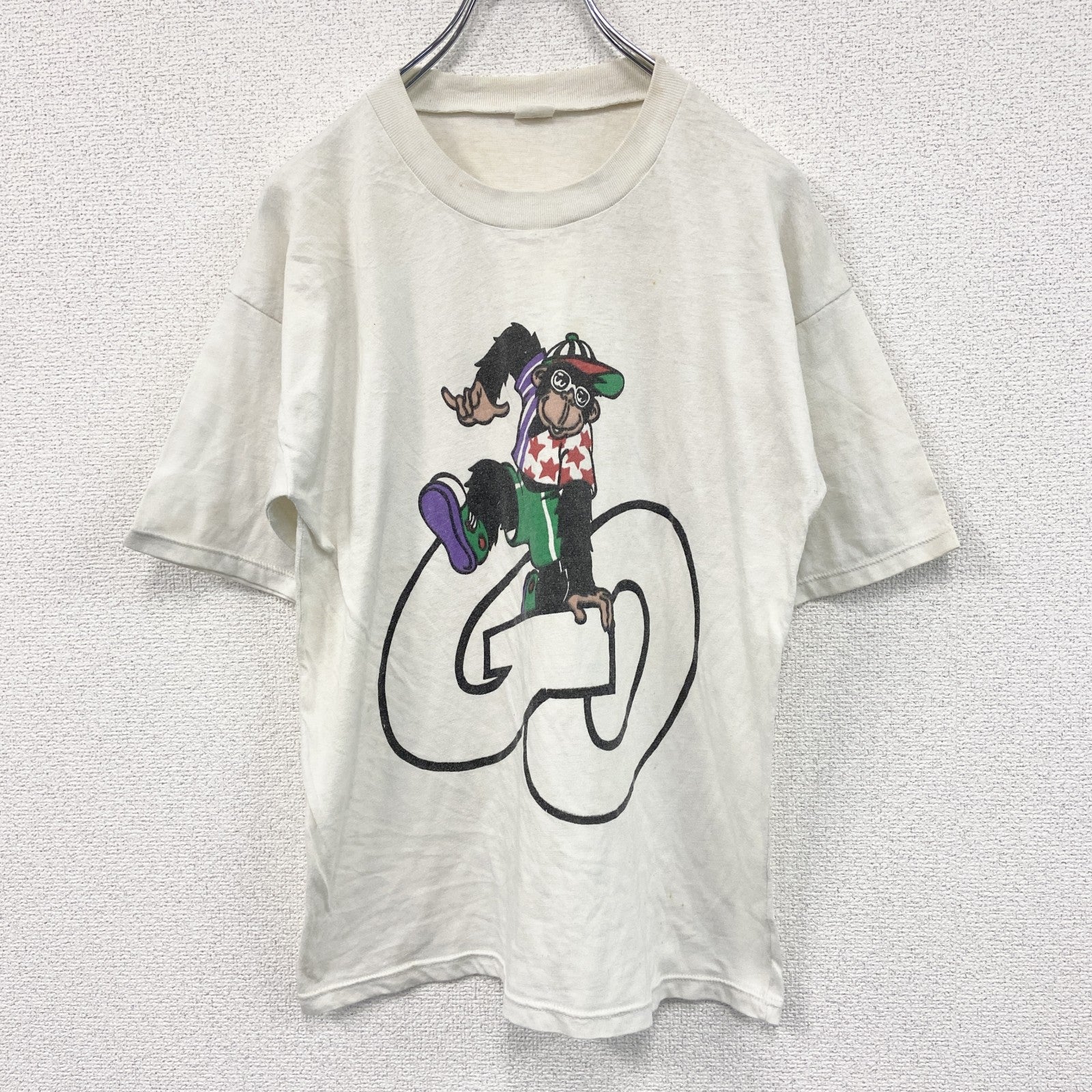 ～90s　半袖プリントTシャツ　モンキー　ユーロヴィンテージ　白　ホワイト　古着