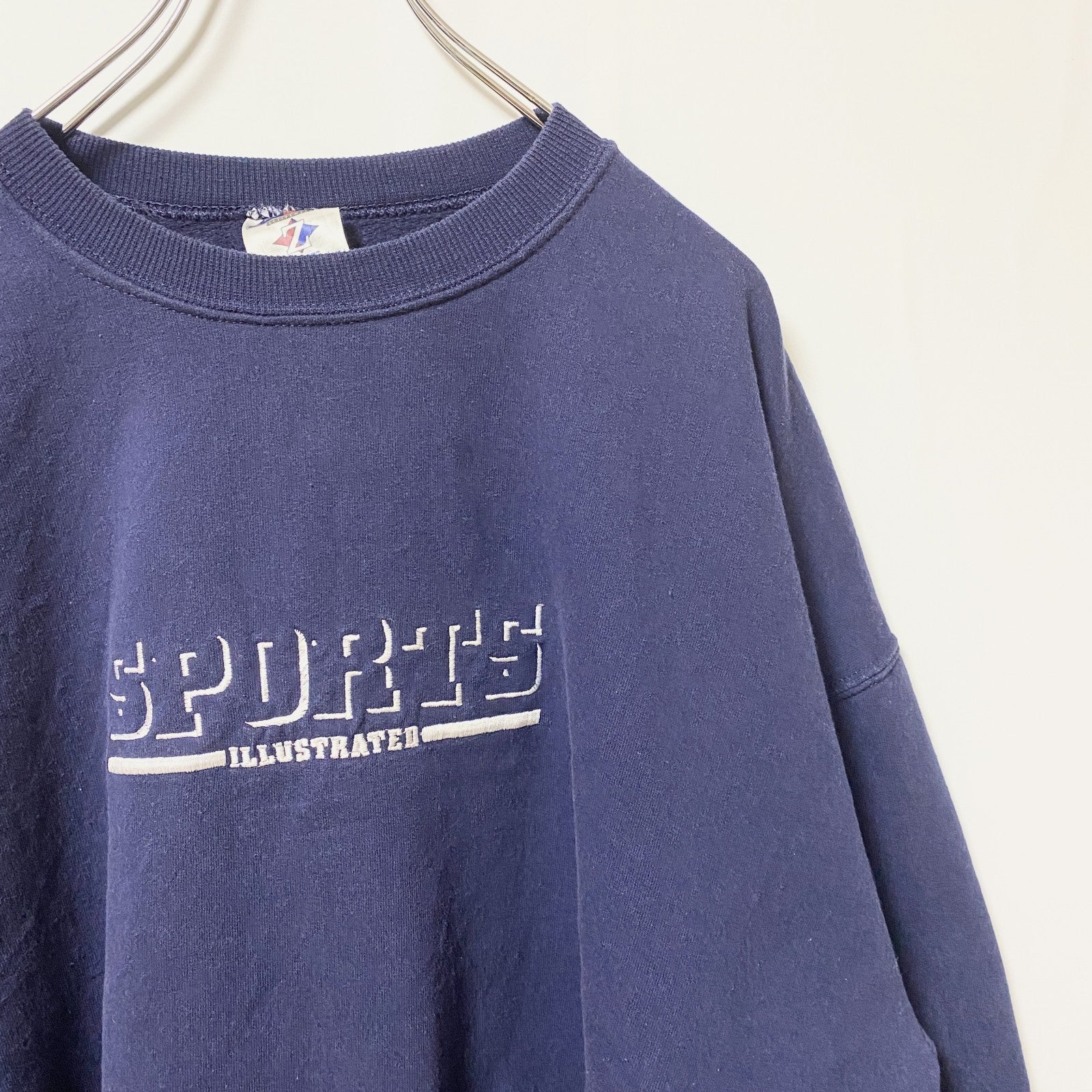 JERZEES　ジャージーズ　スウェット/トレーナー　刺繍ロゴ　フェード　オーバーサイズ　クルーネック　紺　ネイビー　XLサイズ　古着