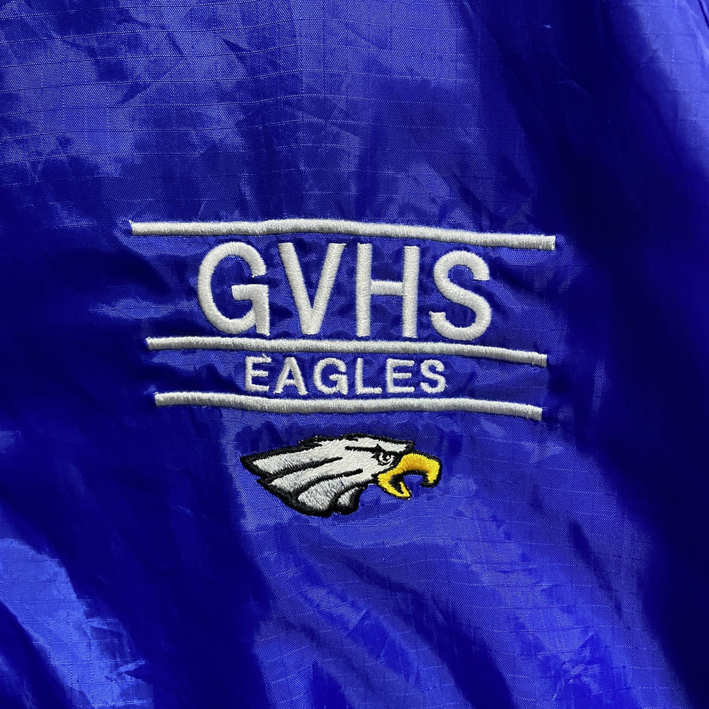 GTM　長袖ハーフジップナイロンプルオーバー　アノラック　ワンポイント刺繍　GVHS EAGLES　青　ブルー　Lサイズ　古着