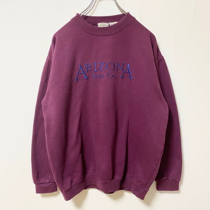 ARIZONA 長袖英字刺繍スウェット　クルーネック　トレーナー　レトロデザイン　ワインレッド　えんじ色　古着
