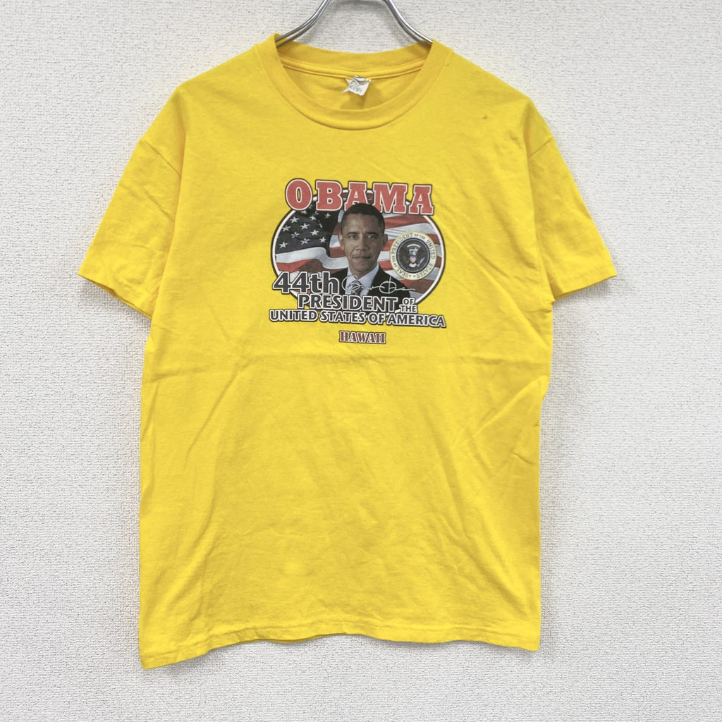 古着 used　00s　DELTA　バラク・オバマ　半袖プリントTシャツ　ヴィンテージ　黄色　イエロー　Mサイズ