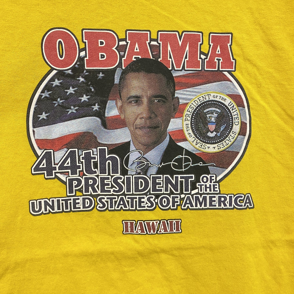 古着 used　00s　DELTA　バラク・オバマ　半袖プリントTシャツ　ヴィンテージ　黄色　イエロー　Mサイズ