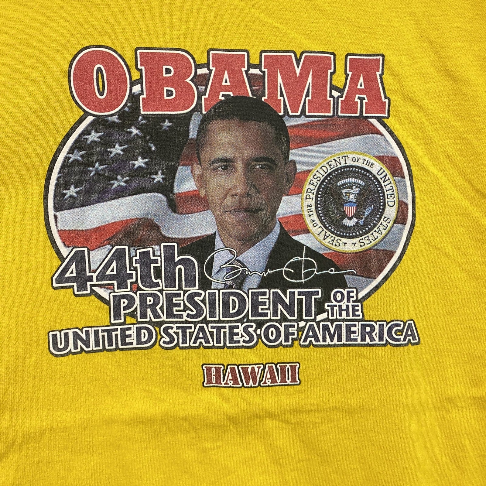 古着 used　00s　DELTA　バラク・オバマ　半袖プリントTシャツ　ヴィンテージ　黄色　イエロー　Mサイズ