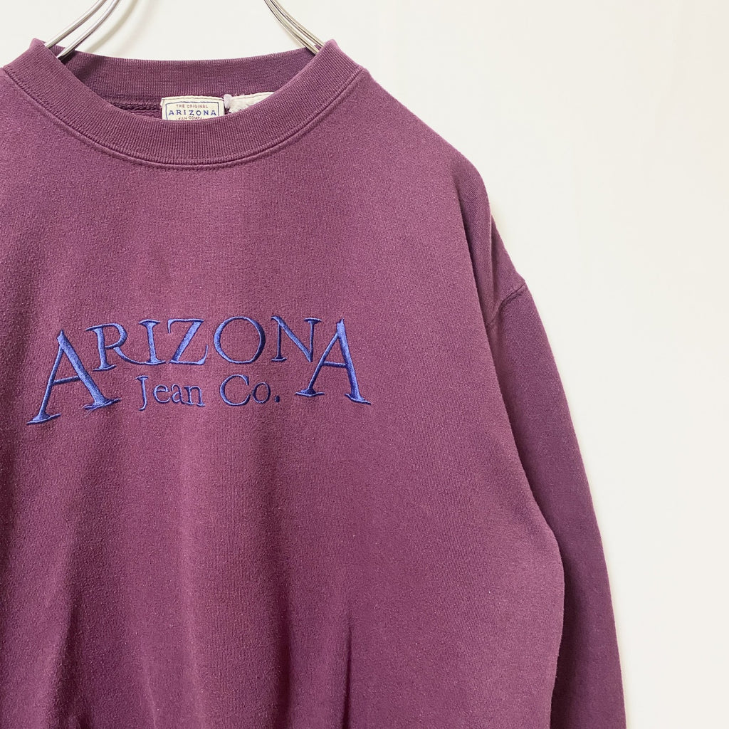 ARIZONA 長袖英字刺繍スウェット　クルーネック　トレーナー　レトロデザイン　ワインレッド　えんじ色　古着