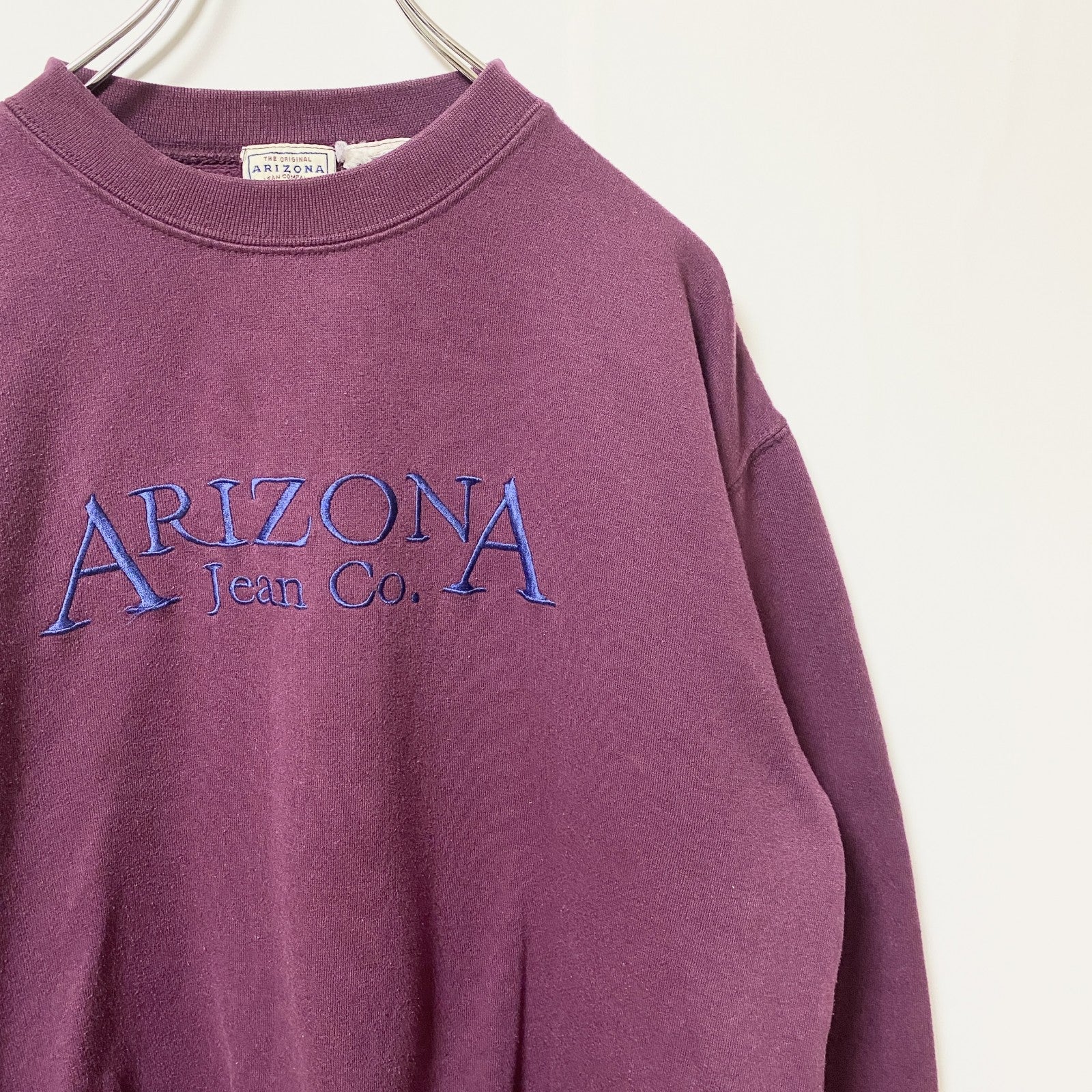 ARIZONA 長袖英字刺繍スウェット　クルーネック　トレーナー　レトロデザイン　ワインレッド　えんじ色　古着