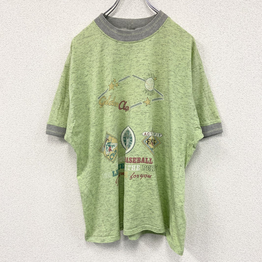 ～00s　半袖リンガーTシャツ　ヴィンテージ　モンキー　黄緑　グリーン