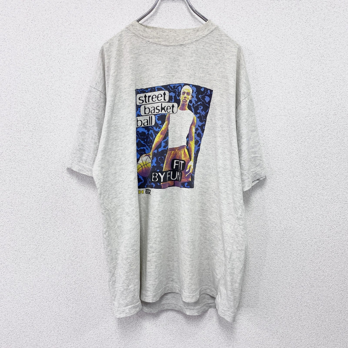 ～90s　半袖プリントTシャツ　人物T　ユーロヴィンテージ　バスケットボール　霜降りグレー　2XLサイズ　　古着