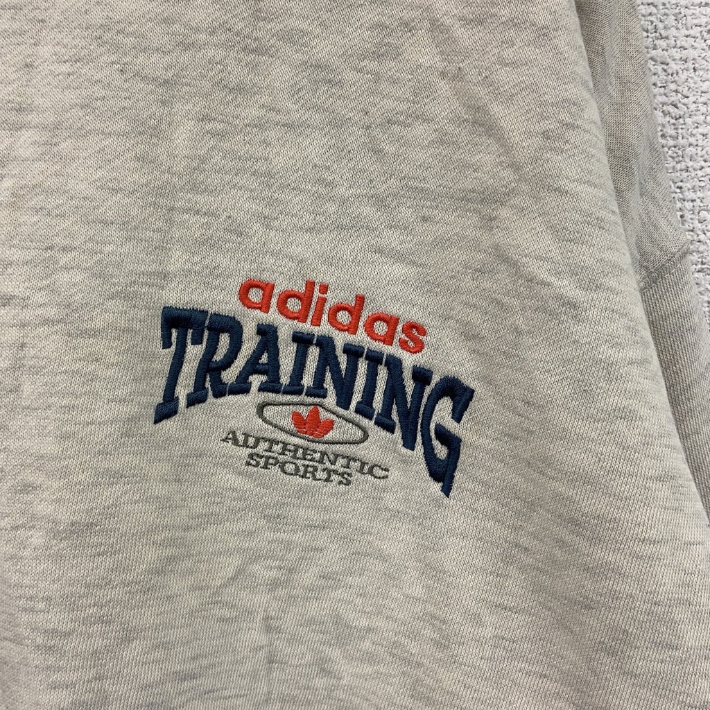 ～90s　adidas　アディダス　スウェット/トレーナー　前V　トレフォイルロゴ　ヴィンテージ　霜降りグレー　ベージュ　Mサイズ　古着