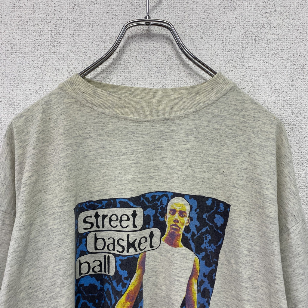 ～90s　半袖プリントTシャツ　人物T　ユーロヴィンテージ　バスケットボール　霜降りグレー　2XLサイズ　　古着