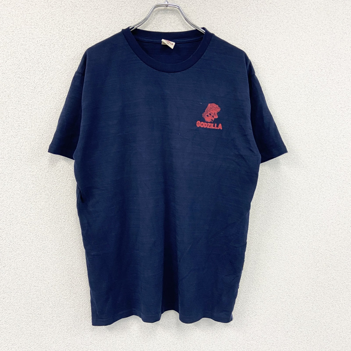 GODZILLA　ゴジラ　葛飾北斎　半袖プリントTシャツ　キャラクター　コラボ　紺　ネイビー　2XLサイズ　古着