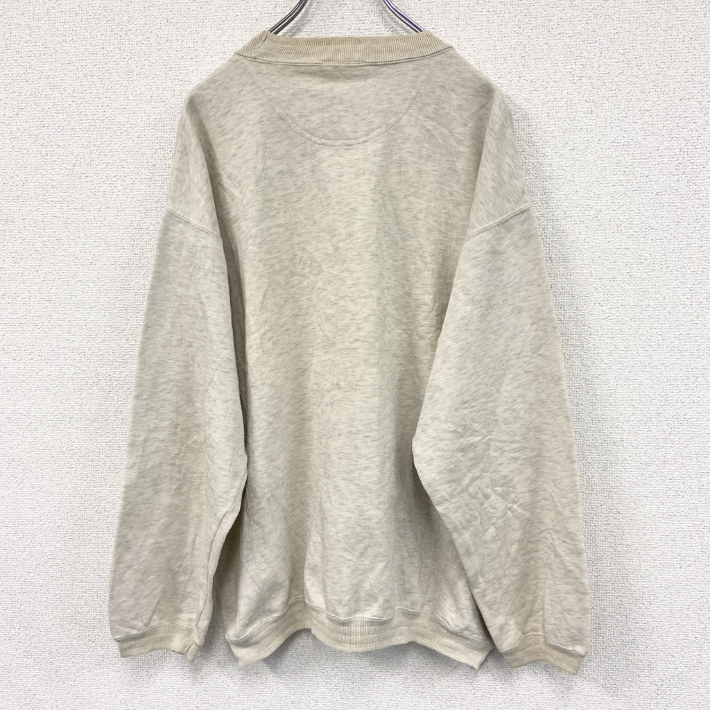 ～90s　adidas　アディダス　スウェット/トレーナー　前V　トレフォイルロゴ　ヴィンテージ　霜降りグレー　ベージュ　Mサイズ　古着