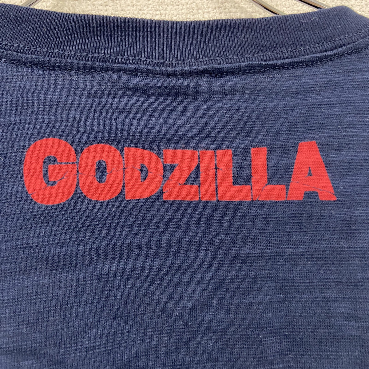 GODZILLA　ゴジラ　葛飾北斎　半袖プリントTシャツ　キャラクター　コラボ　紺　ネイビー　2XLサイズ　古着