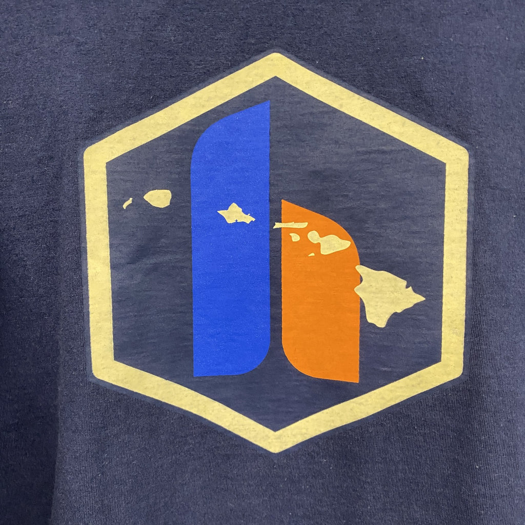 00s　CADRE　半袖プリントTシャツ　HAWAII　サーフィン　サーファー　企業ロゴ　ヴィンテージ　紺　ネイビー　XLサイズ　古着