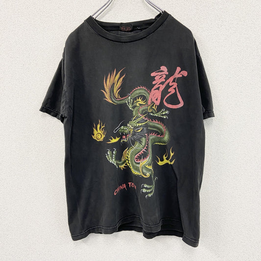 ～00s　THUNDER　半袖Tシャツ　ヴィンテージ　漢字プリント　龍　黒　ブラック　Lサイズ