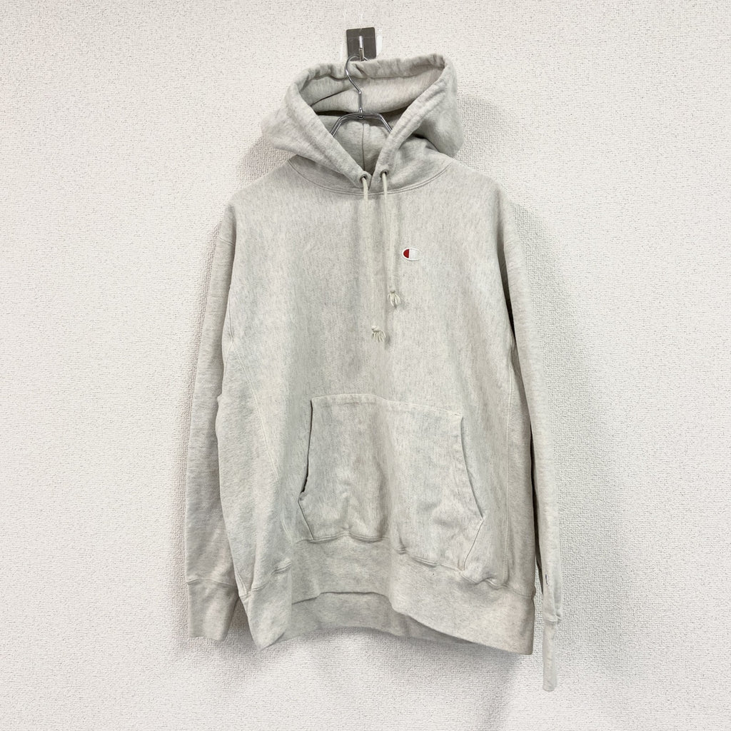 Champion　チャンピオン　リバースウィーブ　スウェットパーカー/フーディー　刺繍ロゴ　ワンポイント　現行　霜降りグレー　Lサイズ　古着