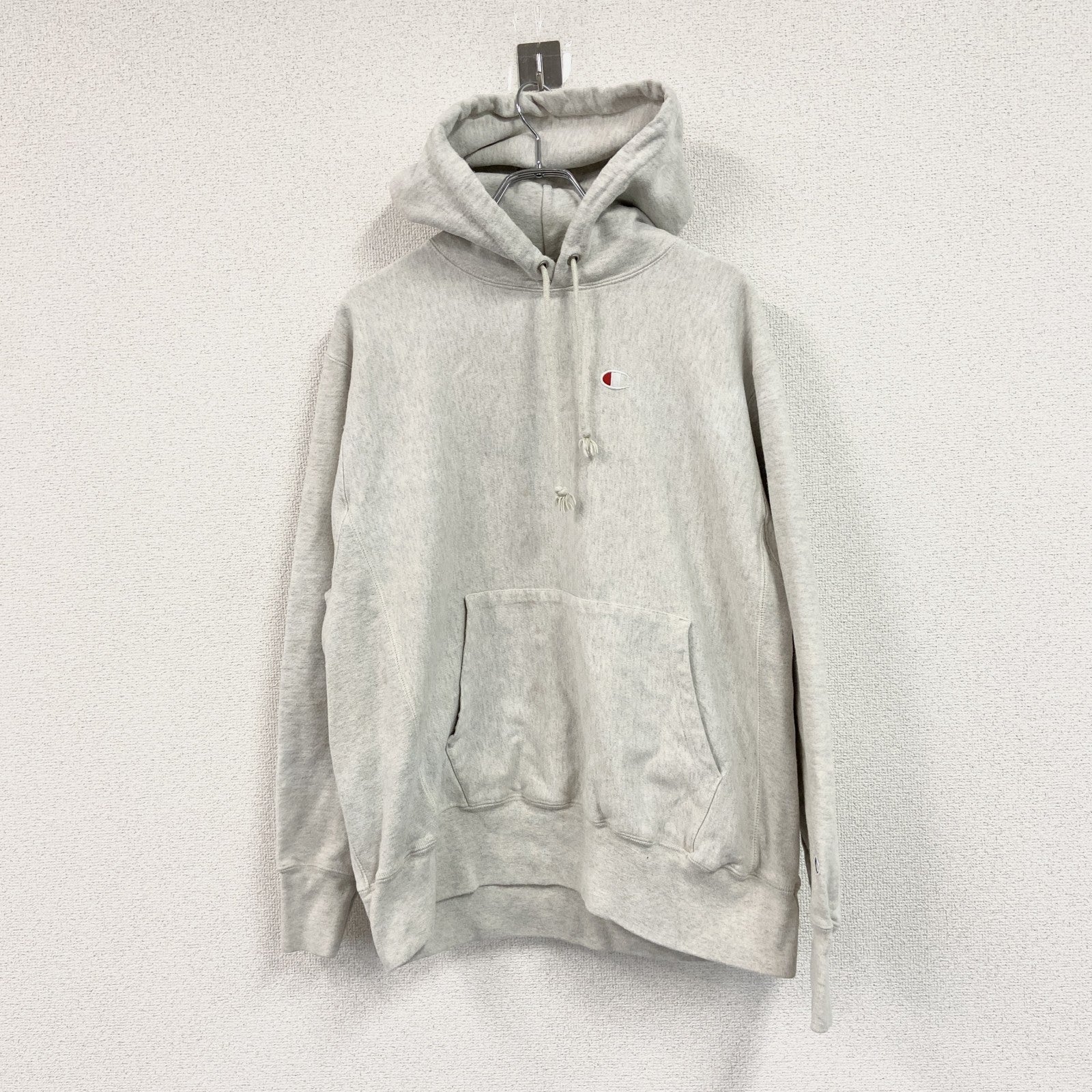 Champion　チャンピオン　リバースウィーブ　スウェットパーカー/フーディー　刺繍ロゴ　ワンポイント　現行　霜降りグレー　Lサイズ　古着