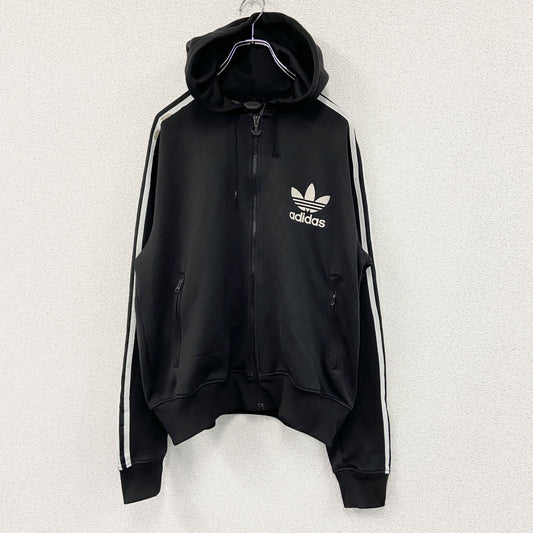 00s　adidas　アディダス　トラックジャケット/ジャージパーカー　デカロゴ　ヴィンテージ　黒　ブラック　Lサイズ