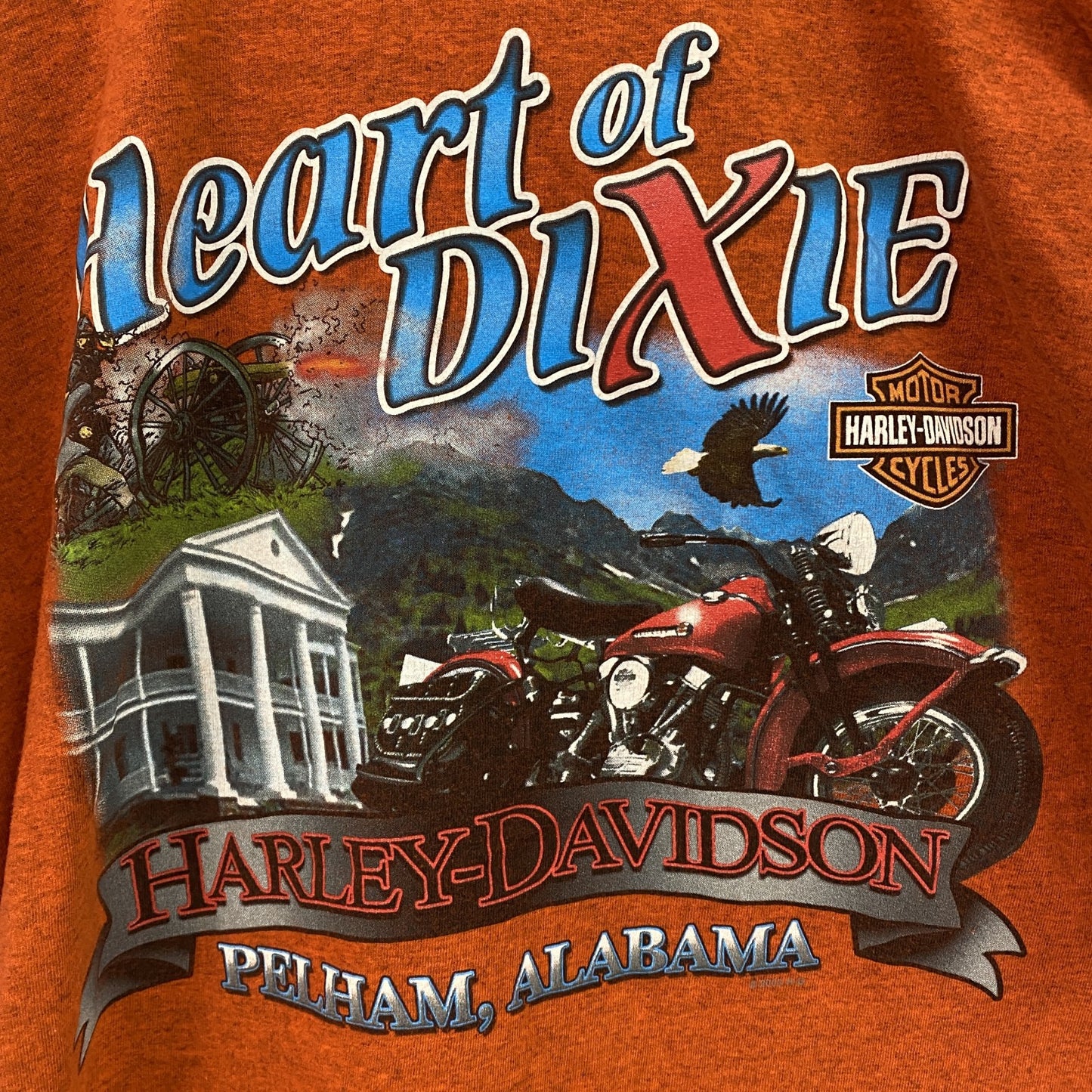 00s　HARLEY DAVIDSON　ハーレーダビッドソン　半袖両面プリントTシャツ　オレンジ　XLサイズ